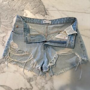 Zara Faded Blue Ripped Jean Shorts